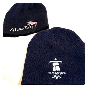 Two black beanies, Vancouver Olympics & Alaska